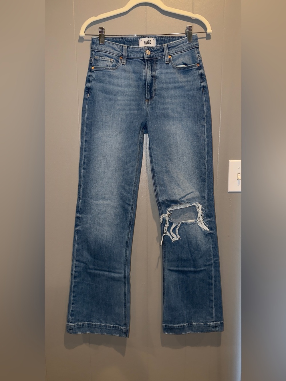 PAIGE Leenah Distressed Wide-Leg Jeans Size 25